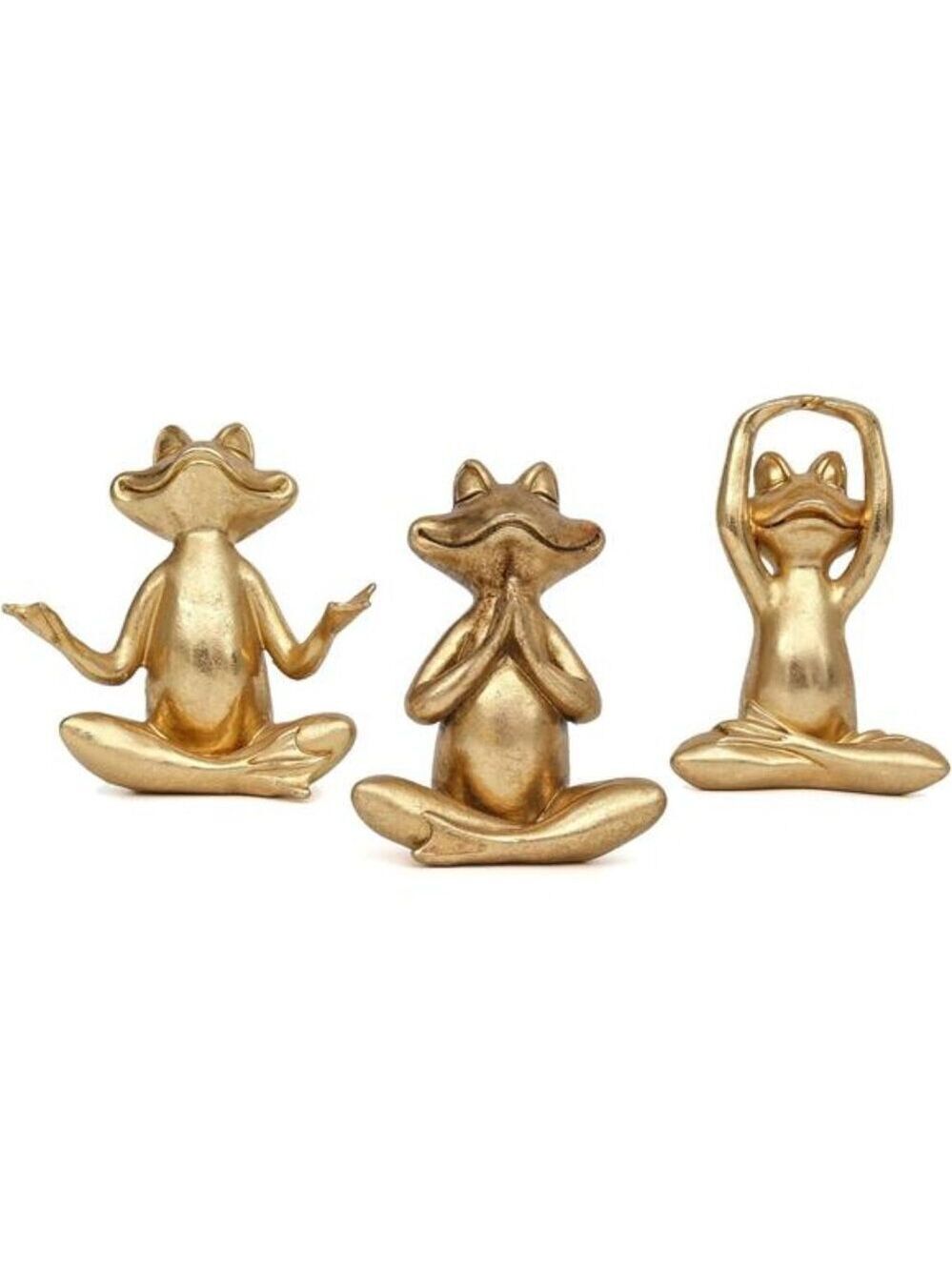 Gold Frog Figurines Yoga Pose Statues Set of 3 Desk Shelf Home Office Decor Gift